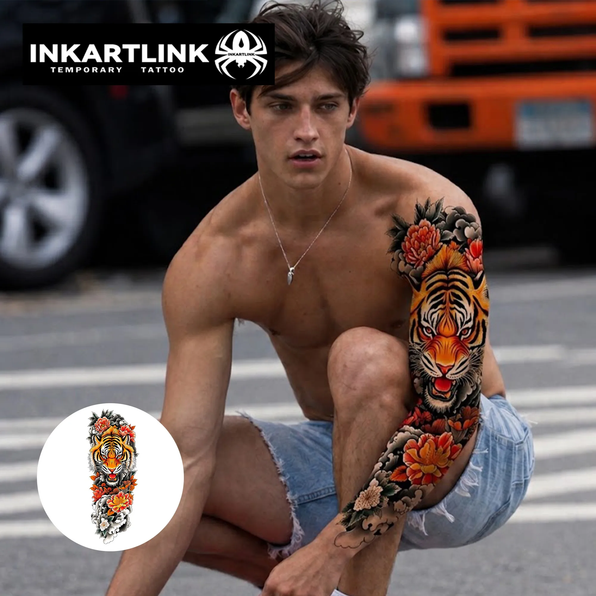 INKARTLINK 1PC Herbal Japanese Tiger Tattoo Lasts 2-5 Days, Unisex for Parties, Night Out & Irezumi Style