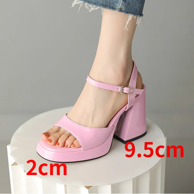 2023 Summer Woman Shoes High Heeled Sandals Soft Leather Platform Shoes Luxury Thick Sole Sandals Square High Heels Plus Size 43