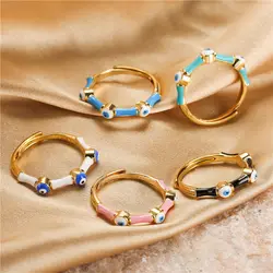 Lucky Evil Eye Zircon Open Rings For Women Vintage Colorful Enamel Love Heart Demon Eyes Finger Rings Party Jewelry
