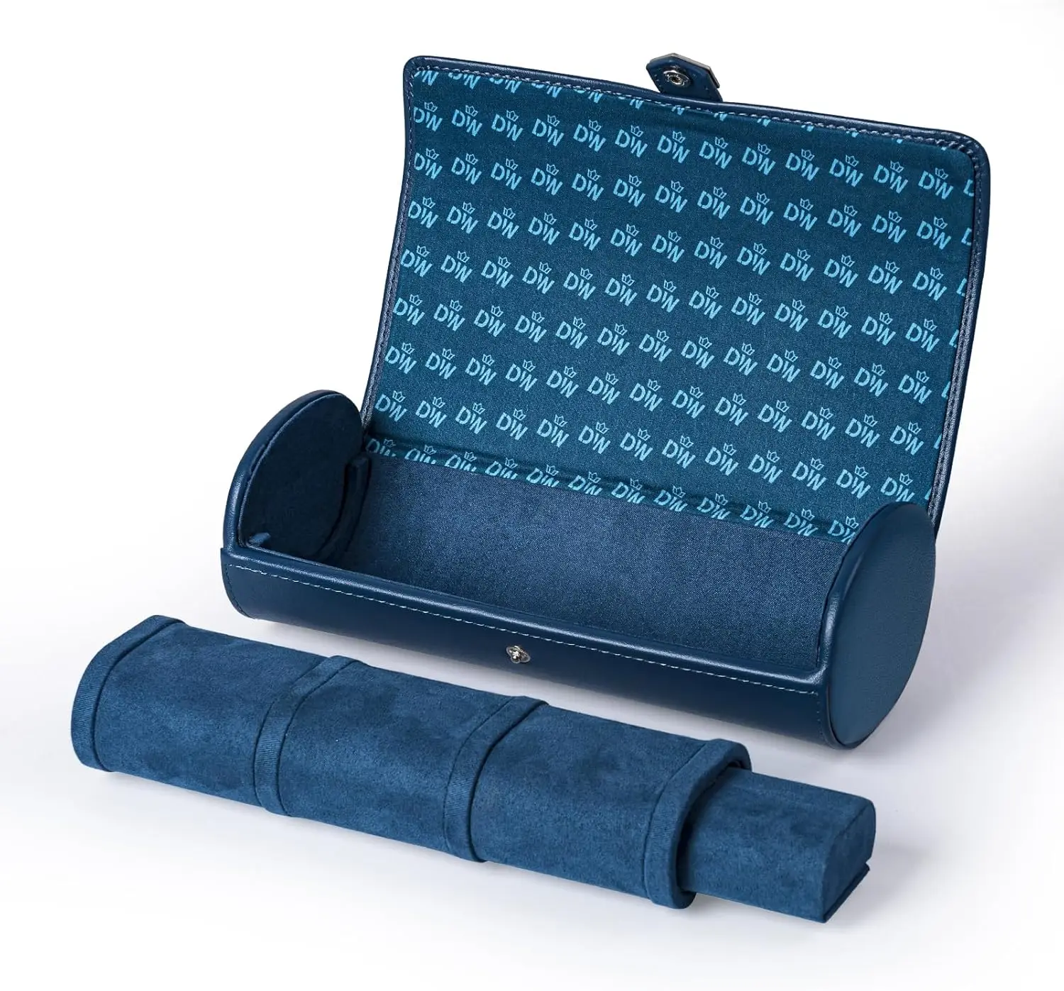 Watch Roll for 3 Watches, Vegan Leather Travel Watch Case Organizer with Removable Pillows, Display Case for Men Women, Blue