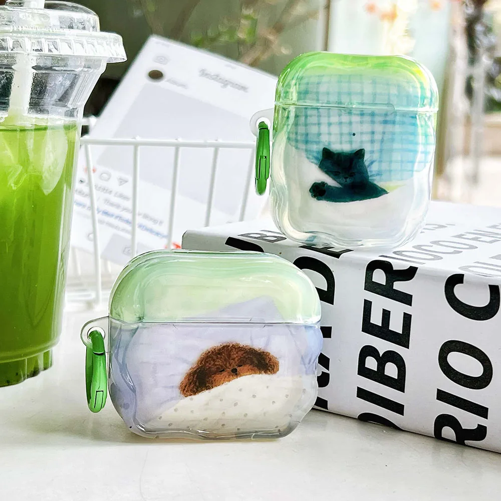 For AirPods Pro 2 Earphone Protective Case Ins Graffiti Puppy Dog Cat Earphone Case for Apple AirPods 1/2/3/4 Cover with Hook
