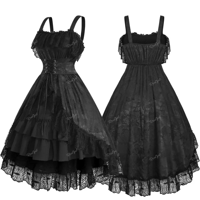 

ROSEGAL Women Gothic Dress Vintage Mesh Flocking Applique Layered A Line Cami Dress Sleeveless Punk Goth Party Cocktail Dresses