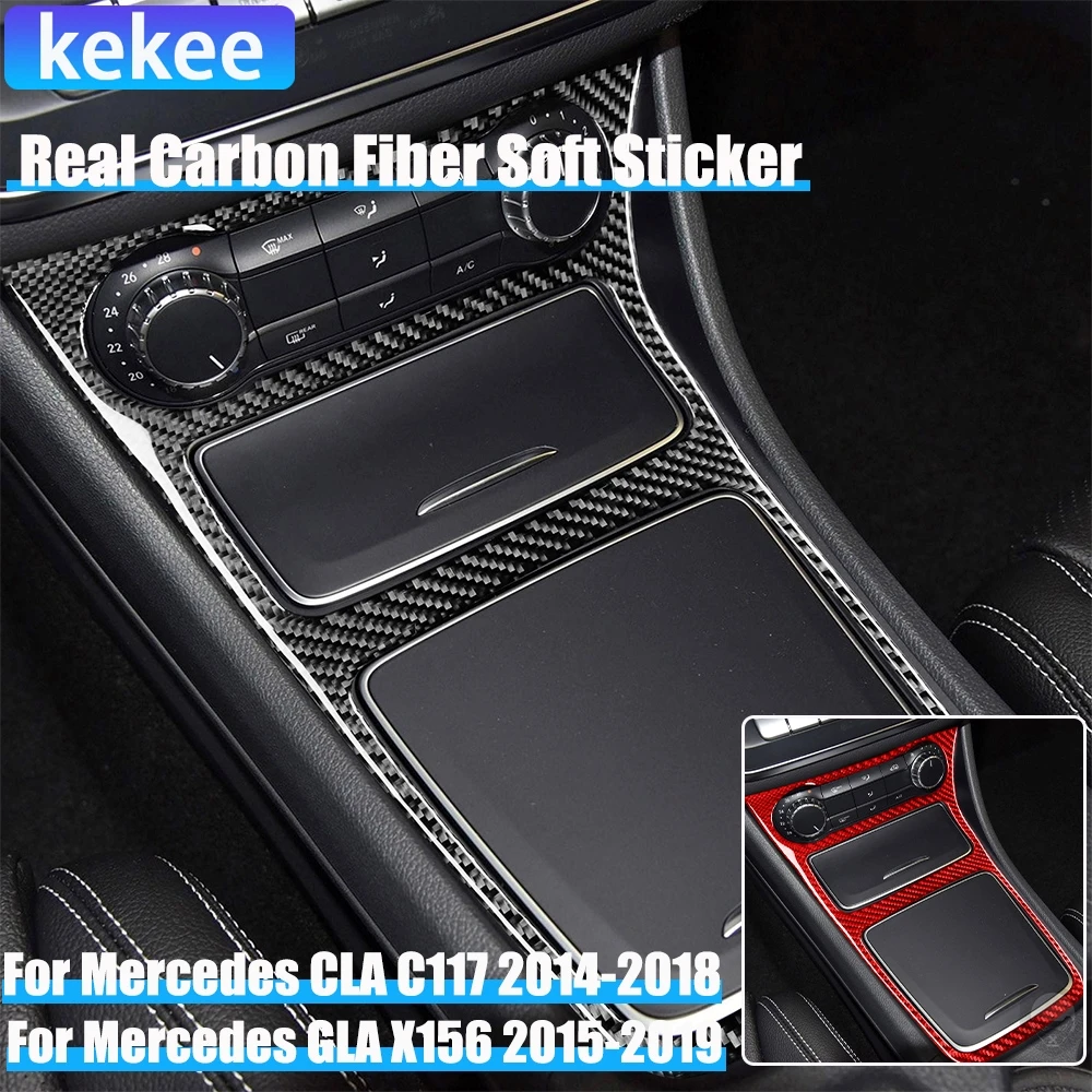 

Real Carbon Fiber Car Accessories Center Console Trim Cover Soft Sticker For Mercedes CLA C117 2014-2018 GLA X156 2015-2019