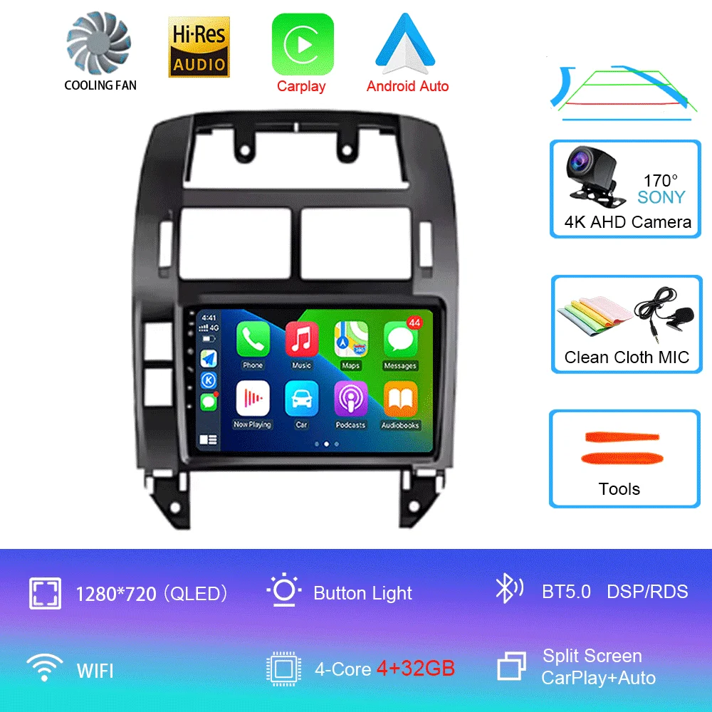 Auto radio Android 16 multimediaspeler GPS Carplay QLED scherm stereo voor Volkswagen VW Polo MK4 6Q 9N 9N3 2004-2009