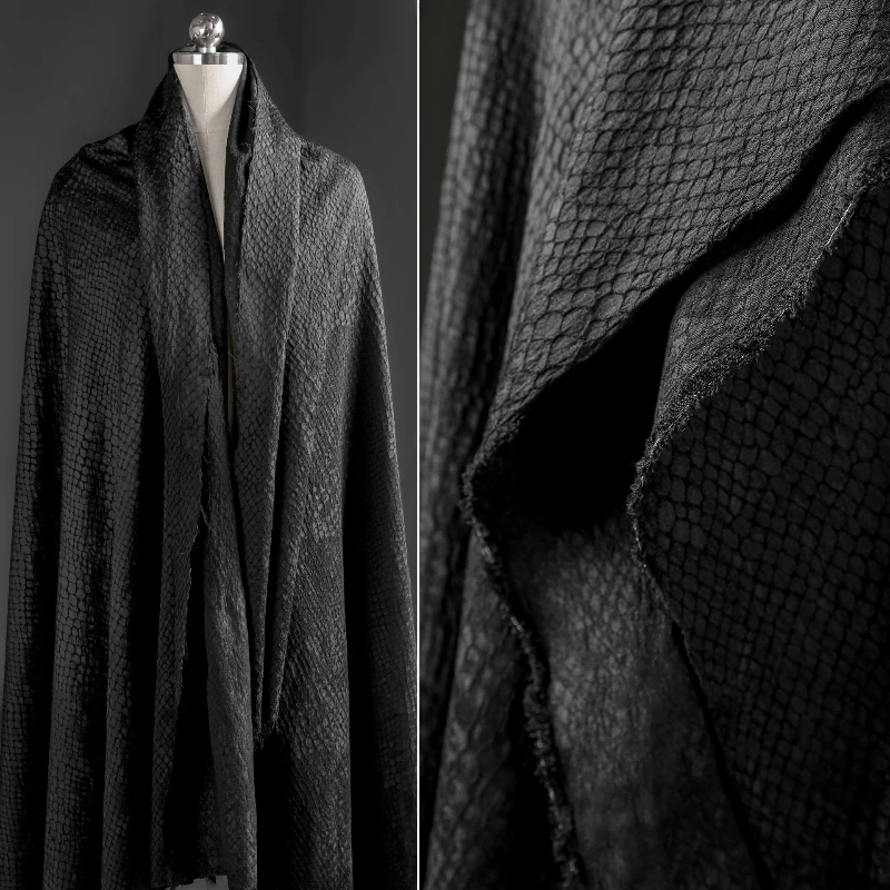 Black Gray Square Grid Snake Skin Jacquard Three-dimensional Texture Suit Jacket Windbreaker Clothing Designer Fabric