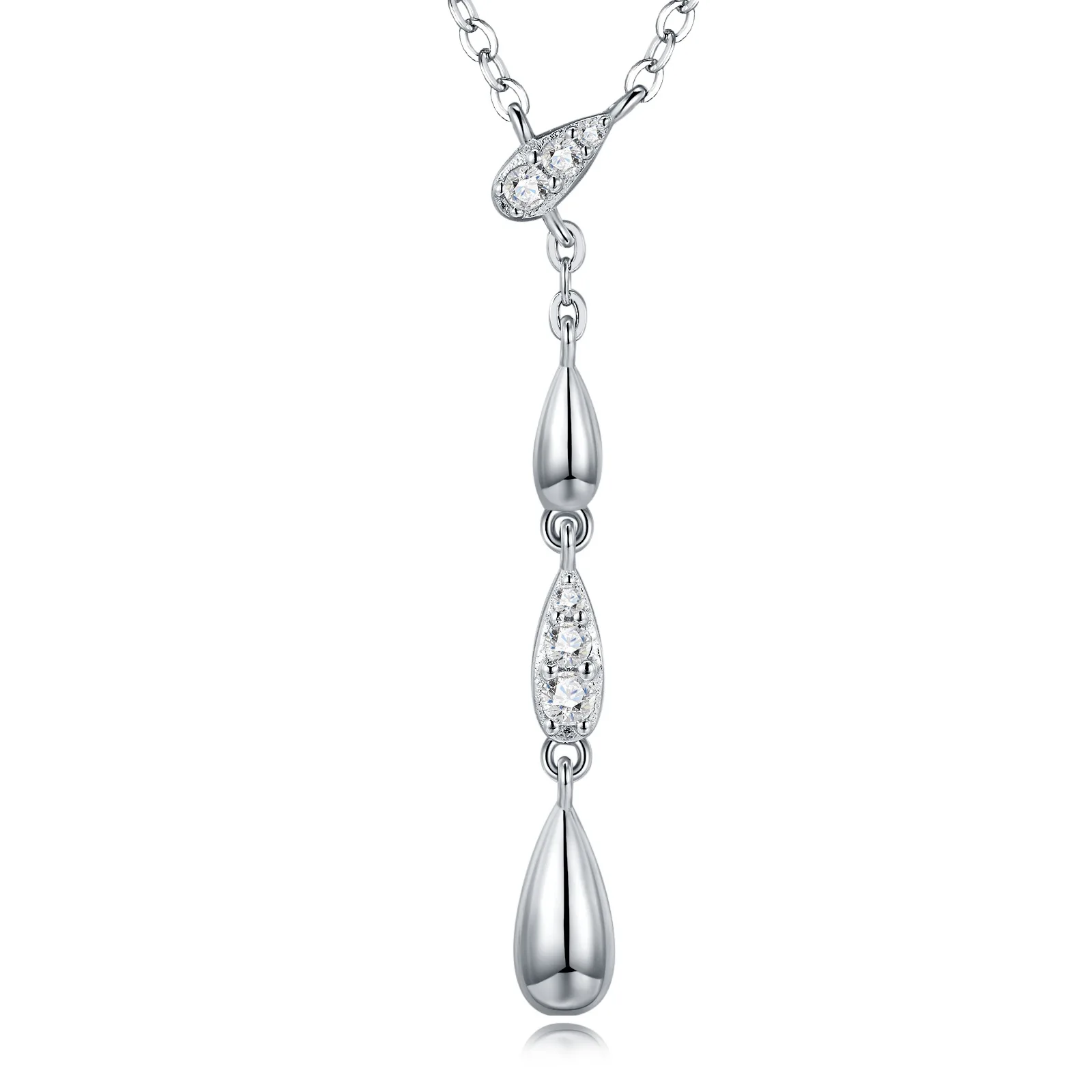

S925 Pure Silver Necklace with Moissanite Water Drop Tassel, Minimalist Light Luxury Design for Women - A High-End Brushed Colla