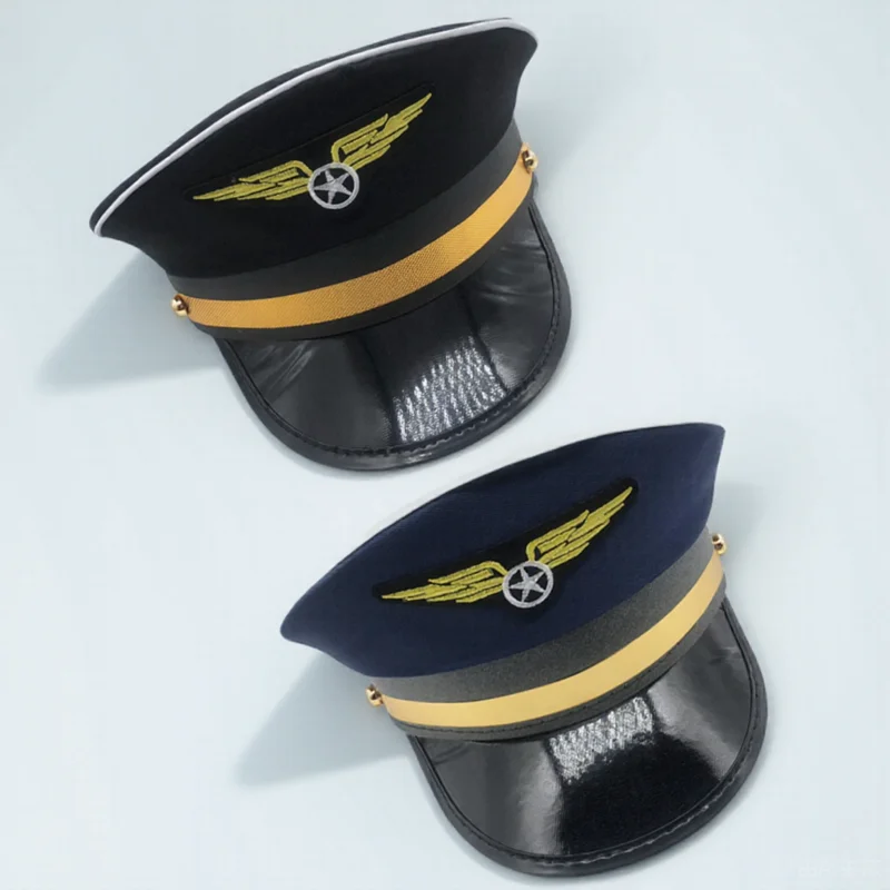 

2pcs Hats For Cosplay Halloween Party Prop Captain Accessories Flight Attendant Men Women Dress Up Airplane Pilot Cap Stage