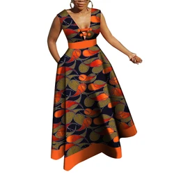 Bazin Riche Africano Abiti per Le Donne Dashiki Cera Rappezzatura di Stampa Da Sera Lungo Con Scollo A V Abiti Delle Donne Abbigliamento Africano WY4176