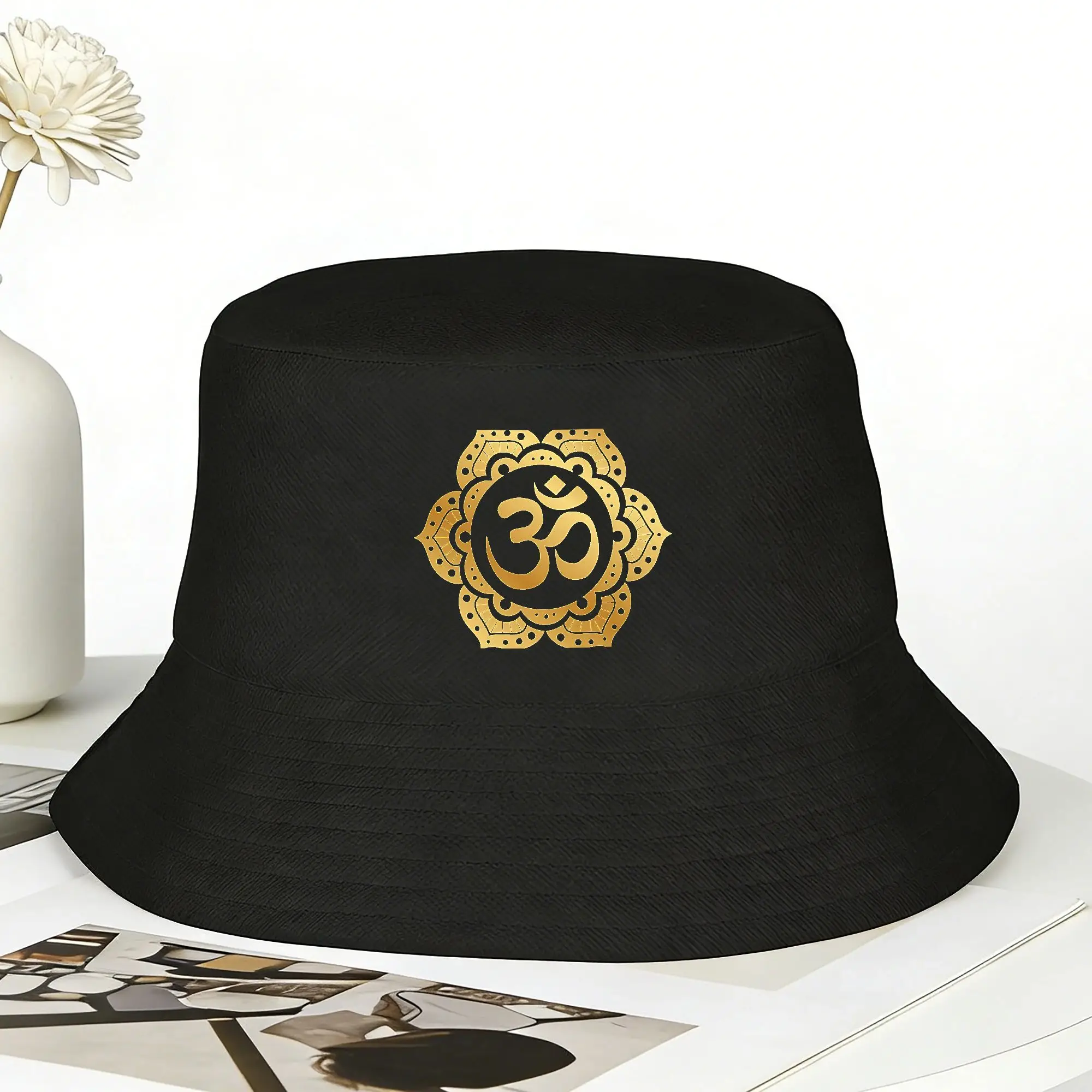 Men Women Golden Om mandala Bucket Hat  Breathable Fisherman Hats Summer Casual Fishing Caps Outdoor Pattern Sun Hat