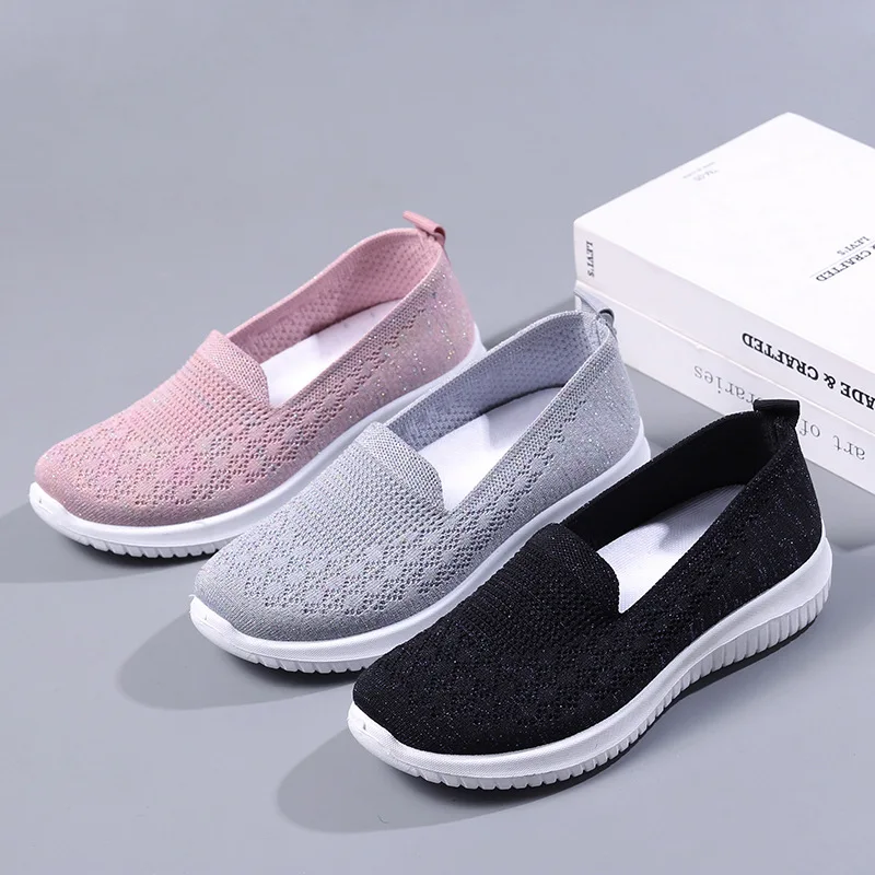 Feerldi Net Sneaker Woman Concise Wedge Loafers Breathable Mesh Summer Ballet Shoes Lighweight Mom Running Sport Shoes