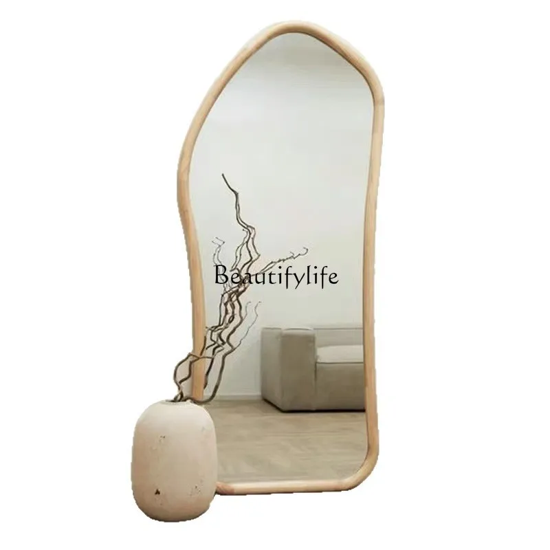 Medieval log full body mirror solid wood retro full-length mirror wall hanging home