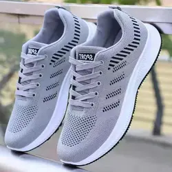 2023 Summer Mens Lace Up Tennis Shoes Casual Flats Sneakers Shoe Male Lightweight Knitting Breathable Thick Soft Bottom Shoes