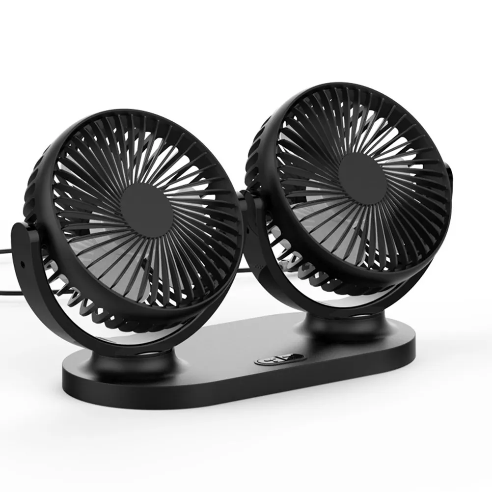 Dual Head Rotating Car Fan for Driver Passengers Babies Pets USB Powered Portable Vehicle Cooler Fits Suv Rv Atv Boat