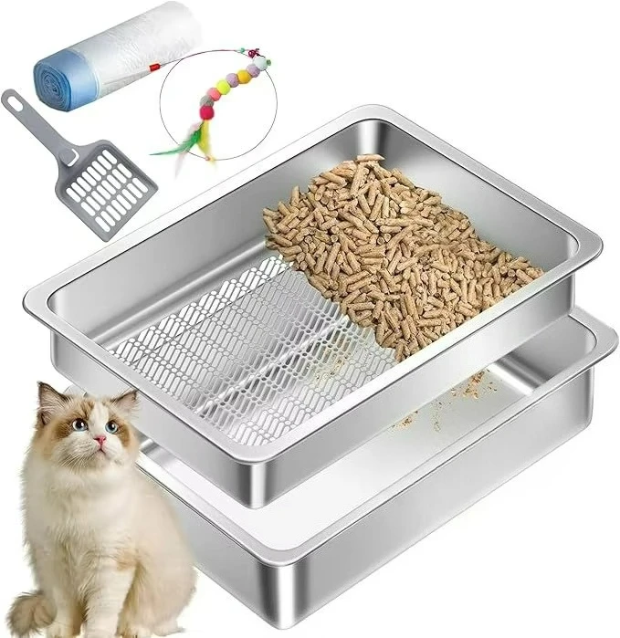 Wholesale Pet Supplies Stainless Steel Cat Litter Box  Anti-Tracking, Odor-Free, Easy to Clean for Pine Pellets