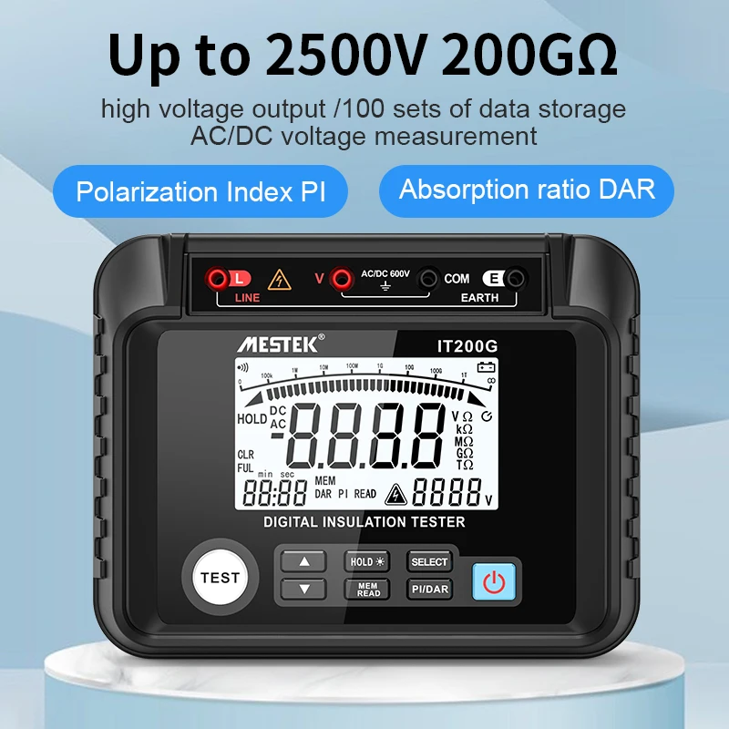 IT200G Auto Range Digital AC DC voltage measure Insulation Resistance Testers Meter Megohmmeter Voltmeter