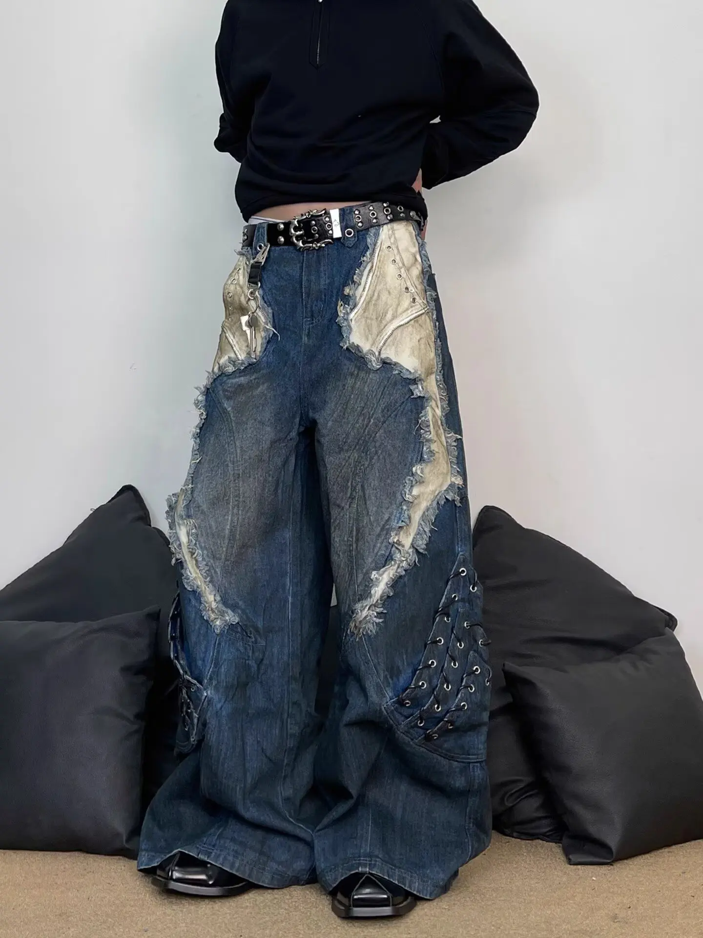 

Man Bootcut Jeans For Woman Wide Leg Pants Unisex Zippers Fashion Brand Clothing Mens Apparel Soft Stacked Camo Trousers