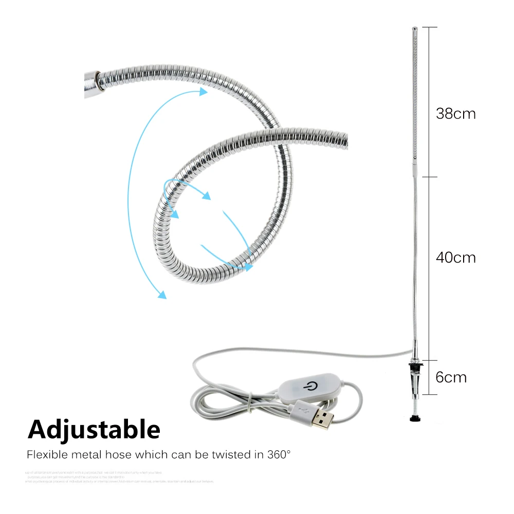 Long Arm Table Lamp 48 LEDs Clip Mounted Office LED Desk Lamp USB Flexible Gooseneck Eye-protection Reading Lamps for Work Study