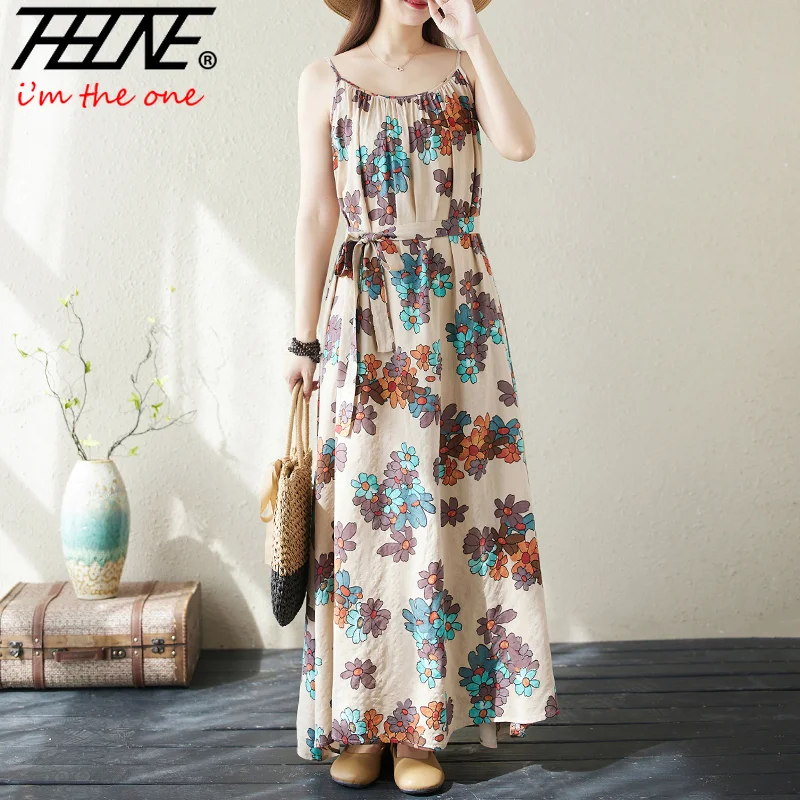 Nuova estate vestito indiano abbigliamento donna Ropa De Muje Boho con cintura lungo Vintage cinturino coreano moda Casual abito floreale bohémien