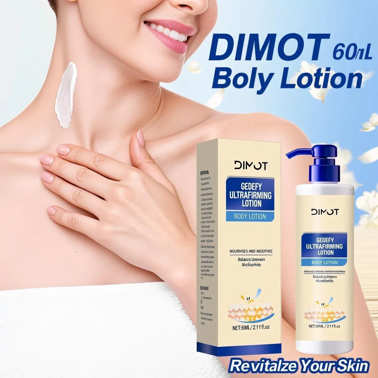 Loción Corporal Ultra Reafirmante 60ml, Reafirma, Nutre la Piel, Aumenta la Elasticidad, con Niacinamida, Ácido Hialurónico y Manteca de Karité