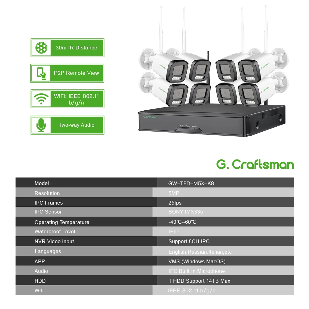 Imagem -02 - Segurança sem Fio de Vigilância por Vídeo G.craftsman Kit de Sistema Wifi Detecção de Pessoa de Rosto 8ch t 5mp Onvif Cctv