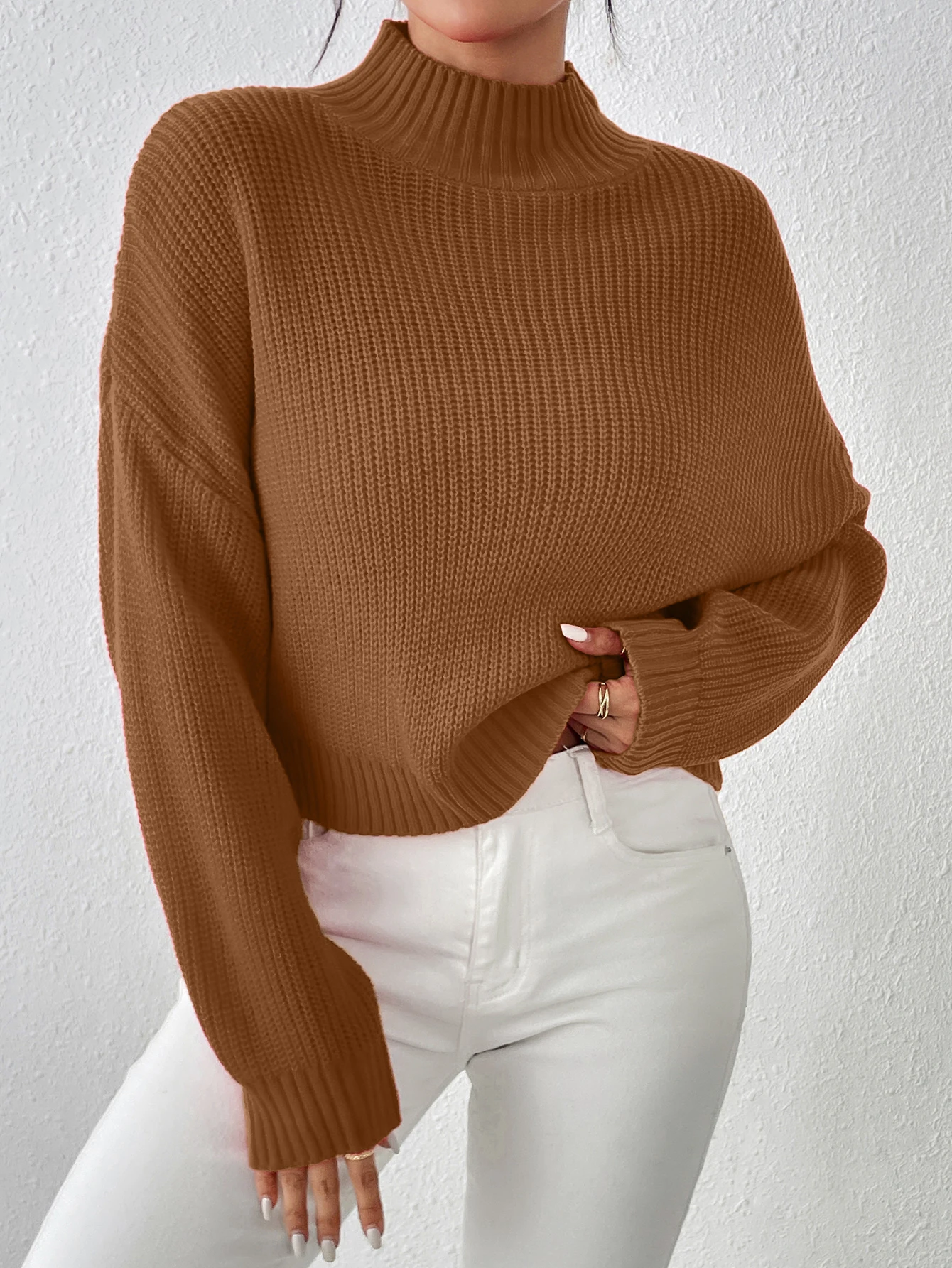 Solid Turtle Neck Pullover Sweater, Casual Long Sleeve Button, Women\'s Clothing,sueteres para mujeres