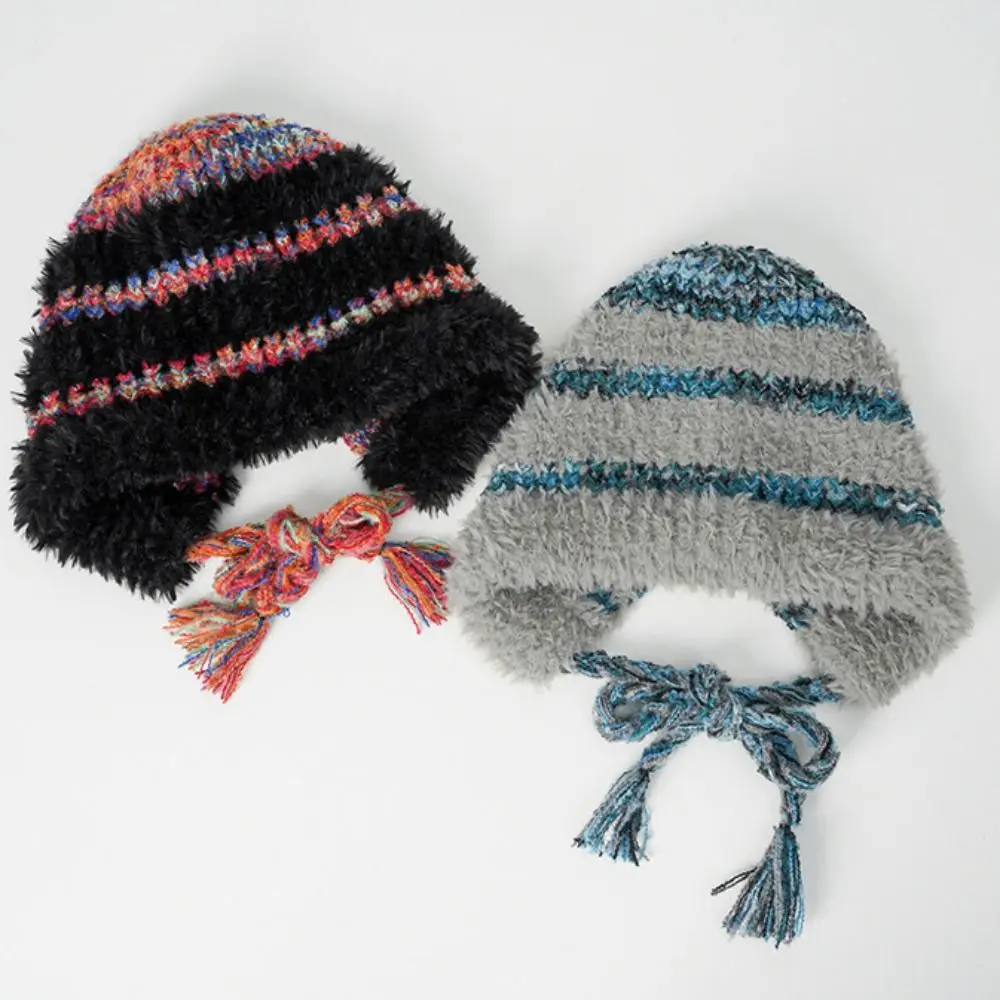 

Korean Style Ear Protection Hat Windproof Thickened Plush Pullover Hats Strap Design Comfortable Plush Earmuffs Cap