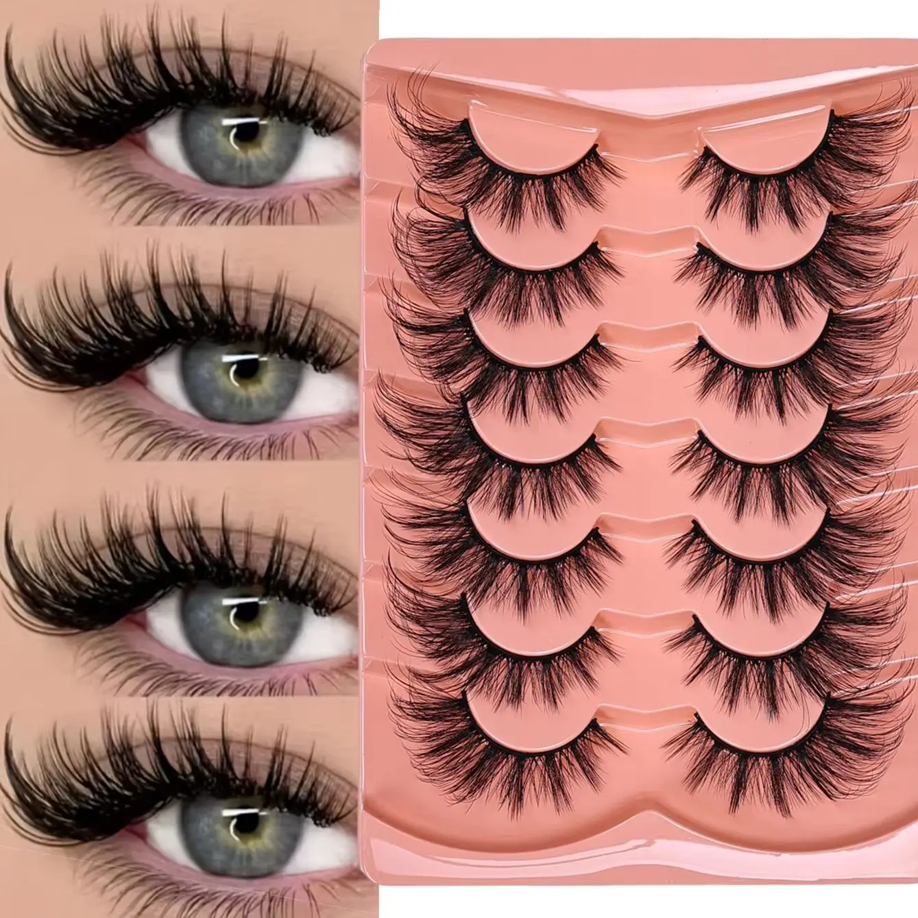 7 Paar 5D Wispy Cat Eye Künstliche Wimpern Weiche Natürlich Aussehende Kreuz-Manga-Wimpern-Mascara für Wimpernverlängerung Make-up