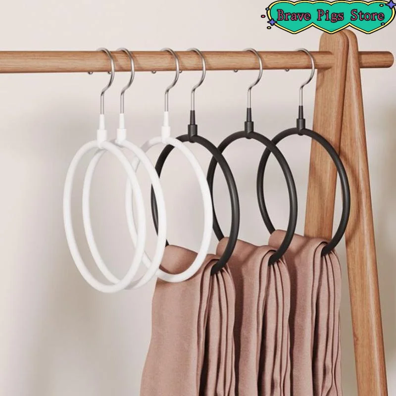 [HM]Multi-functional Ring Scarf Hanger Single Plastic Coated Non-slip Towel Rack Storage Trace Simple Tie Hanger[HM]
