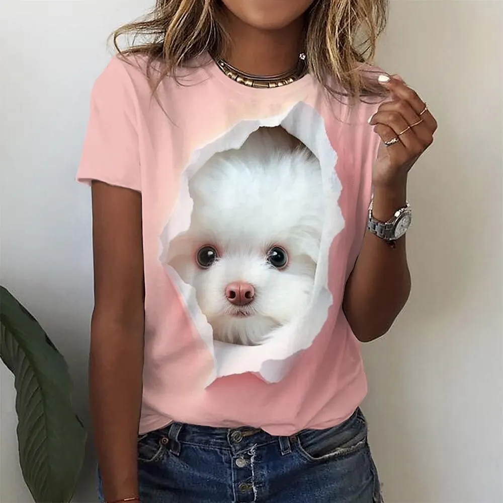 Camisetas con estampado de gato Kawaii en 3d para mujer, camisetas divertidas de moda, Top de manga corta para mujer Y2k, ropa femenina de gran tamaño, camisetas estéticas