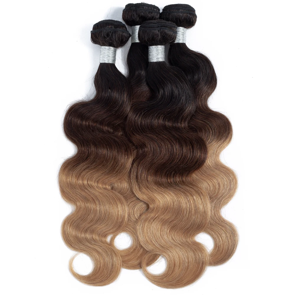 Extensiones de cabello humano brasileño, mechones de onda corporal ombré, 10A, 100% Virgen sin procesar, mechones de cabello humano postizo, 3 tonos