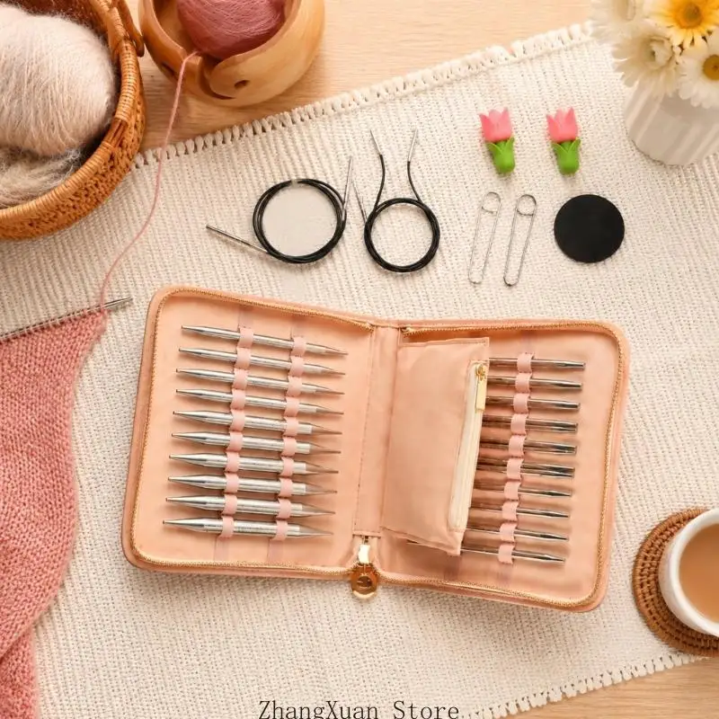 Abnehmbares Rundstricknadel-Set aus Metall mit 4 Kabeln und Reißverschlusstasche 3XUF – Detail 5
