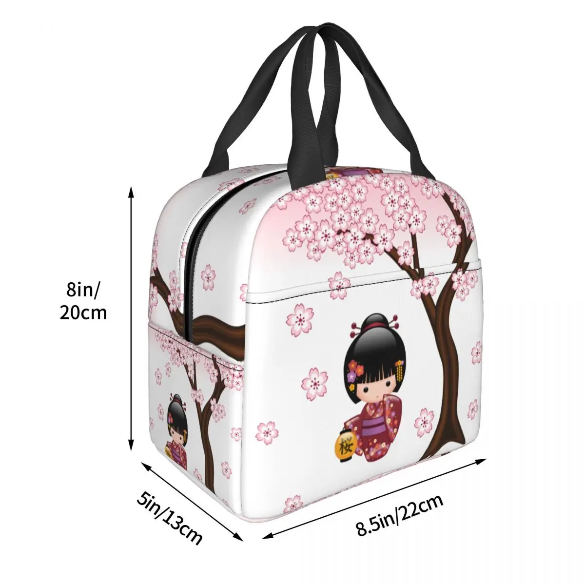 Sakura Kokeshi Doll Cute Lunch Bag Portable Insulated Oxford Cooler Japanese Geisha Girl Thermal Food Picnic Tote