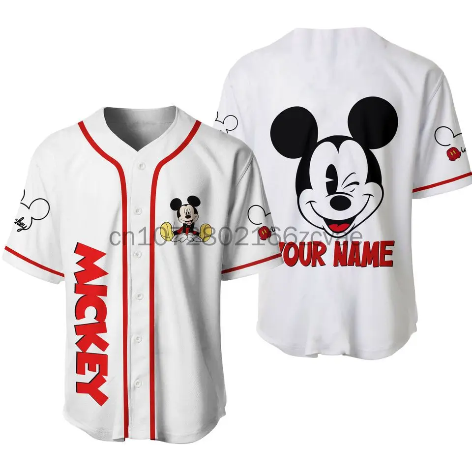 Disney Baseball Mickey customized Baseball Jersey Cartoon Print Baseball Jersey Shirts Outdoor Sports Casual Men Women Kids Tops