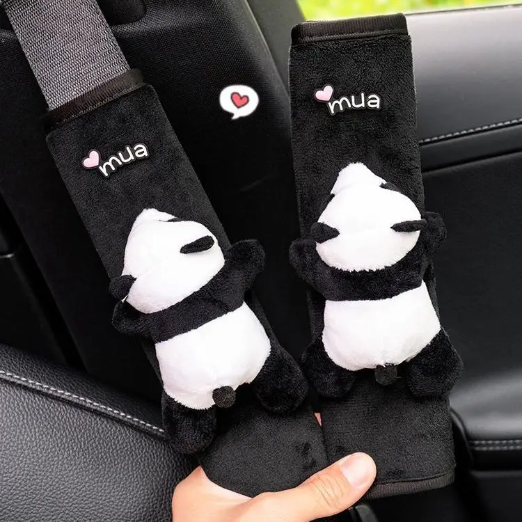 Cute Cartoon Panda Plush Universal Car Steering Wheel Cover Auto Seat belt Cover Imitate Lamb Wool Winter Car Accessories