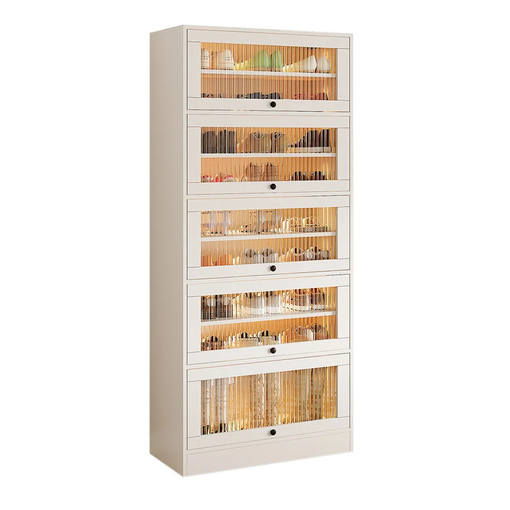 Modern Simple White Shoe Cabinet Italian Minimalist Large Capacity Shoe Cabinet With Glass Door