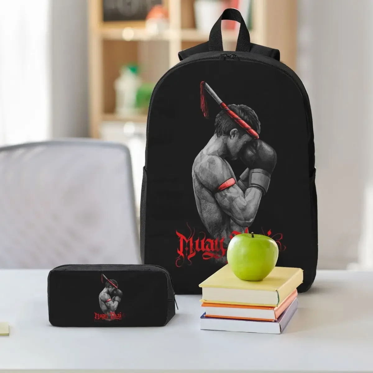 Muay Thai Boxing Fighter Backpack Student Boys Girls BookBag School Bag Laptop Shoulder Bags 3ps Insulated Lunch Bag Pencil Case