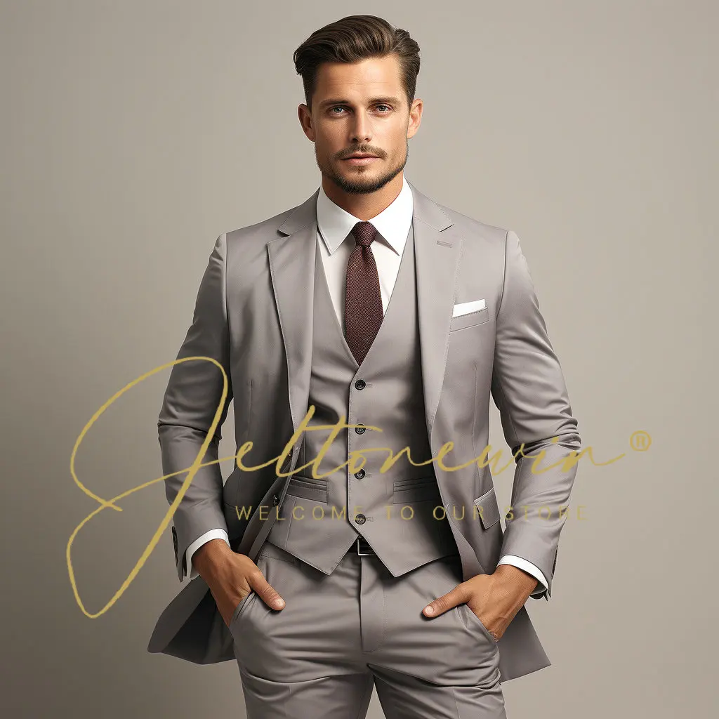 

Men Business 3 Pieces Suits Sets / Male Groom Wedding Banquet Solid Color High End Custom Large Size Brand Blazers Jacket Coat