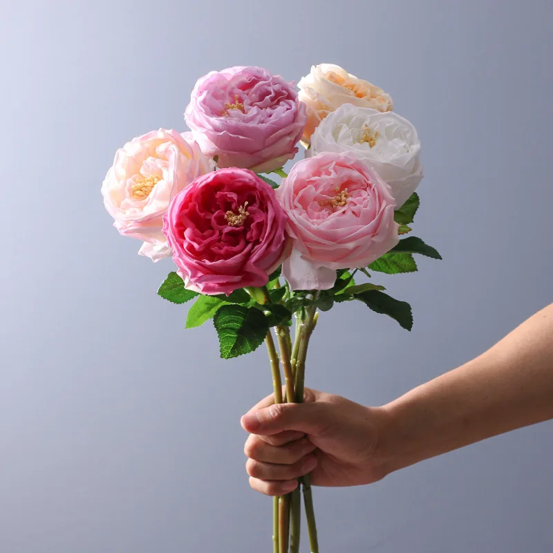 

Real Touch Peony Artificial Flower Bouquet Single Branch Austin Moisturizing Rose Home Table Ornament For Wedding DIY Decoration