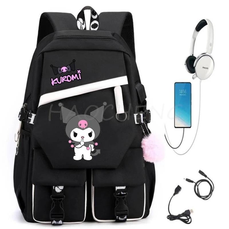 Kuromi Melody Mochilas para Estudantes, Mochilas escolares leves para meninas e meninos, Mochilas portáteis para laptop, presente de aniversário