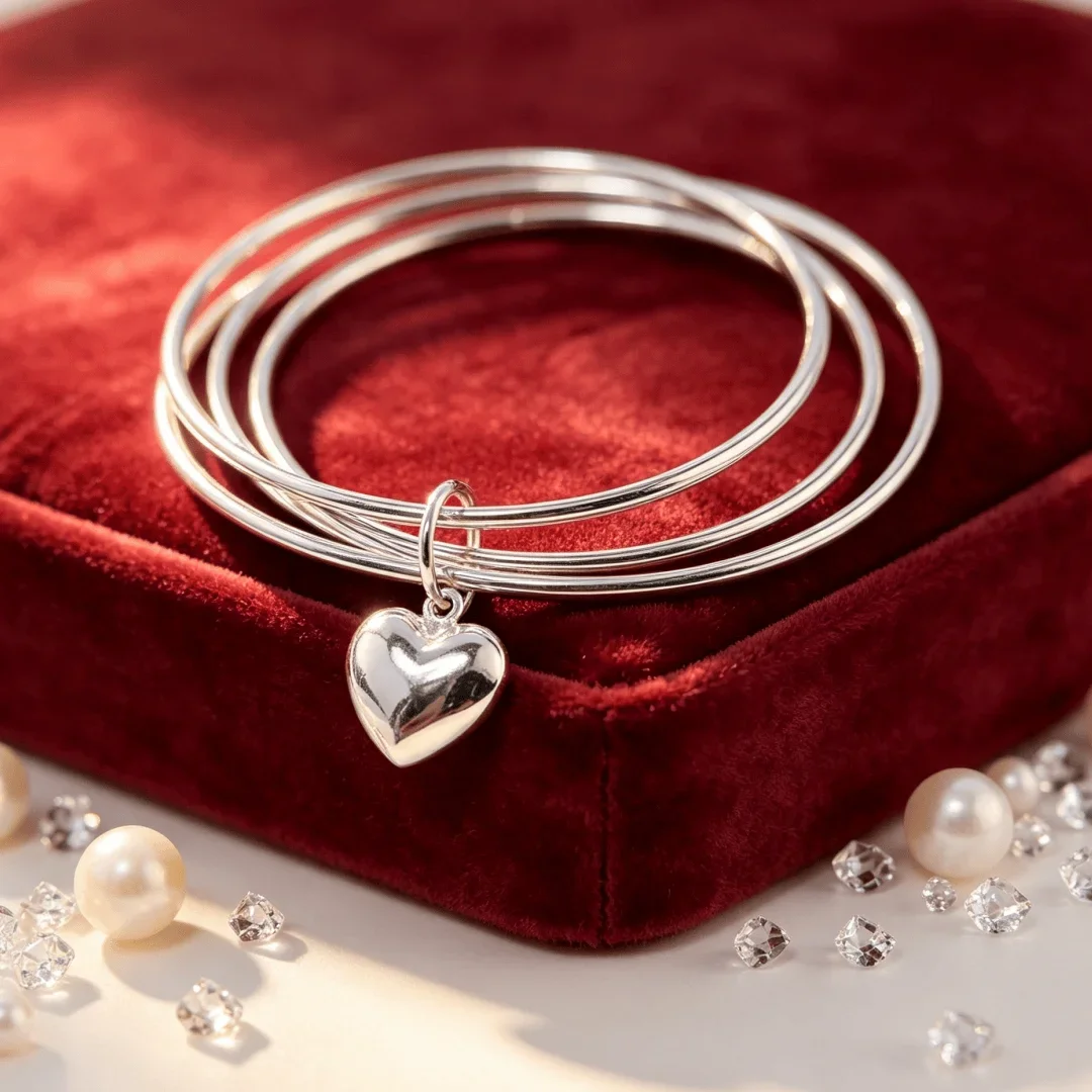 925 Sterling Silver Delicat Heart Bangles Bracelets for Women Fashion Casual Jewelry Party Wedding Gifts