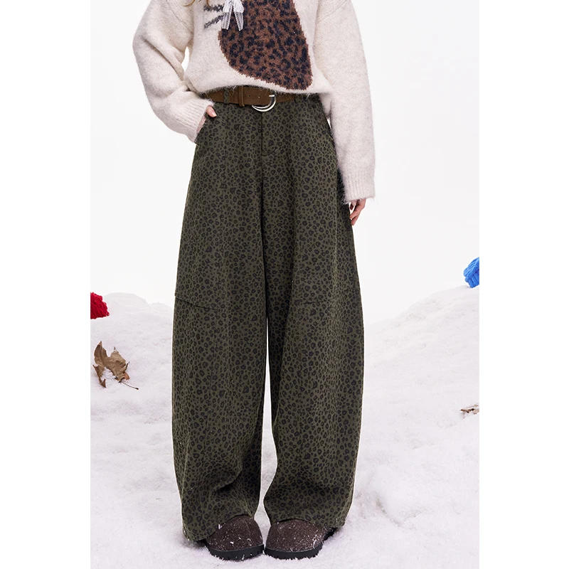 ELFSACK Minimalist Casual Classic Leopard Print Wide Leg Loose Pants For Women