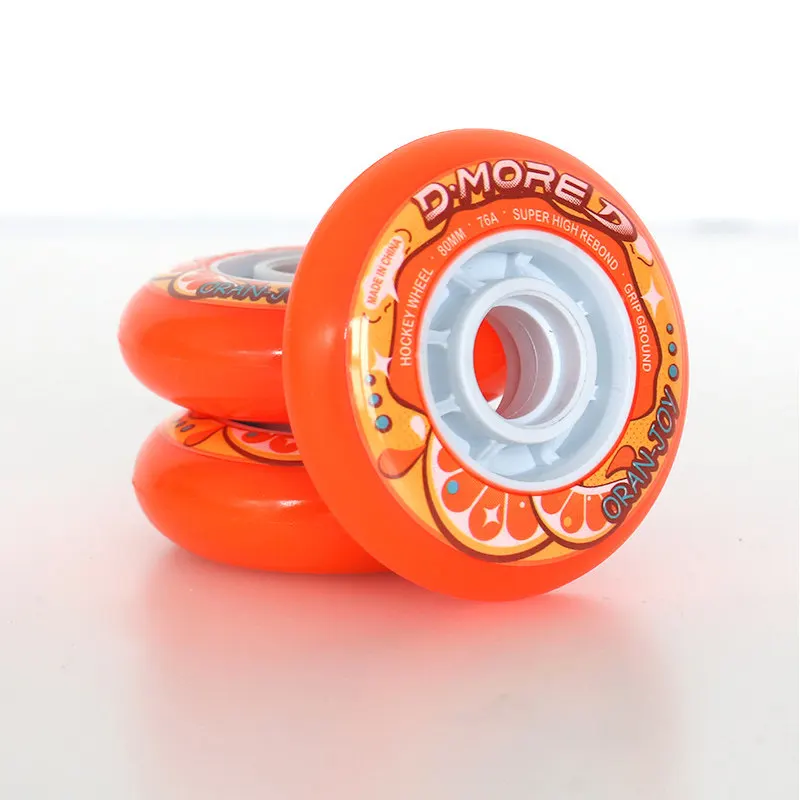 High Elasticity Wear Resistance Orange PU Indoor Roller Shoes Inline Hockey Training Competition Wheels 72-76-80mm