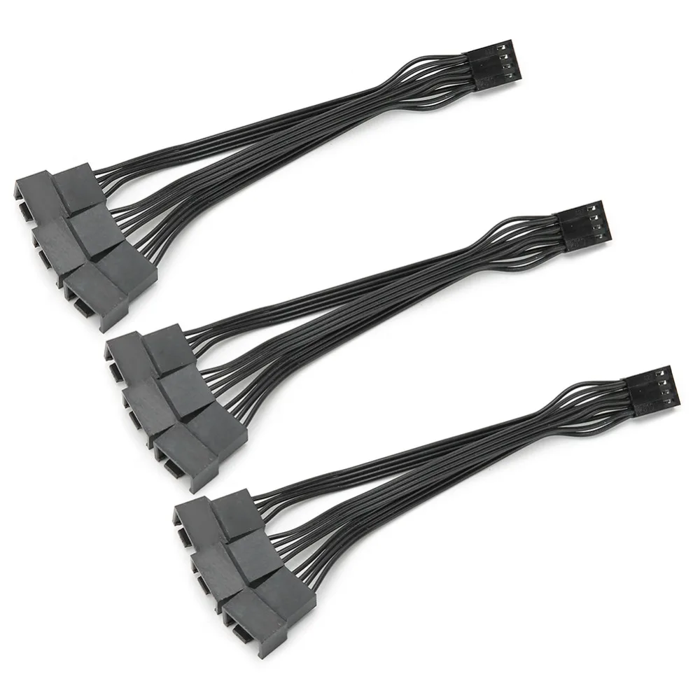 3PCS Practical 1 to 3 Fan Extension Cable 14cm Length Black PWM Fan Splitter 4 Pin+3 Pin Power Converter PC Case