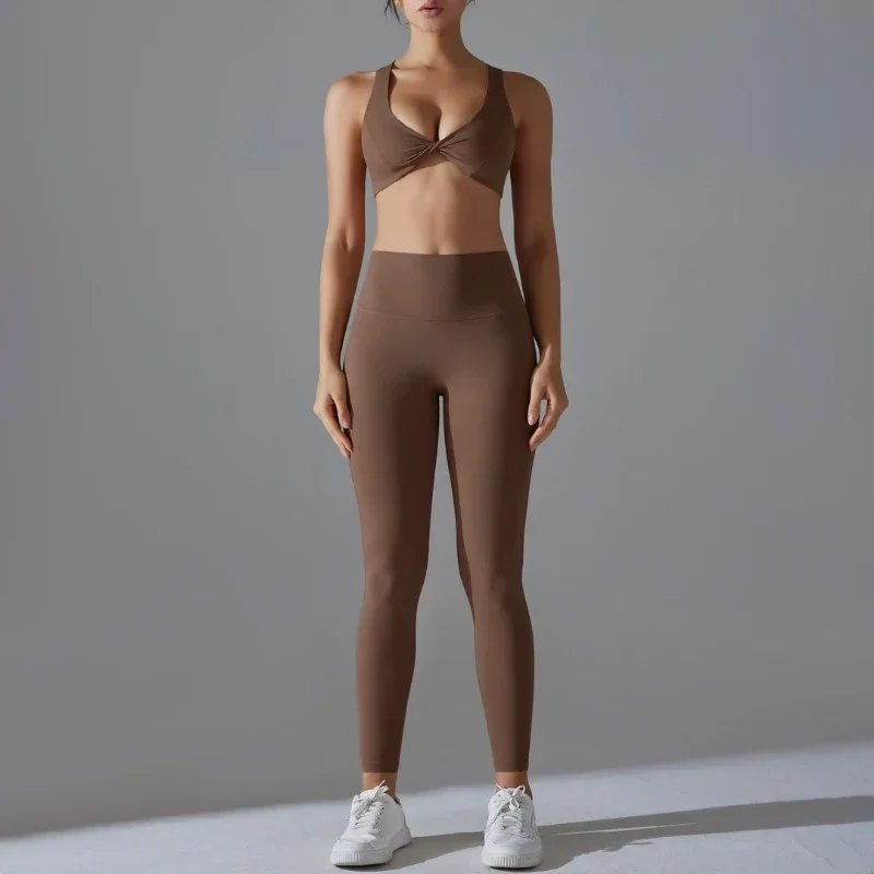 

MIML Sets Womens 2 Piece Yogasolid Color Free Underwear Sports Yoga Suit Tight Height Elastic Fitness Anti-bacterial Yoga Suit