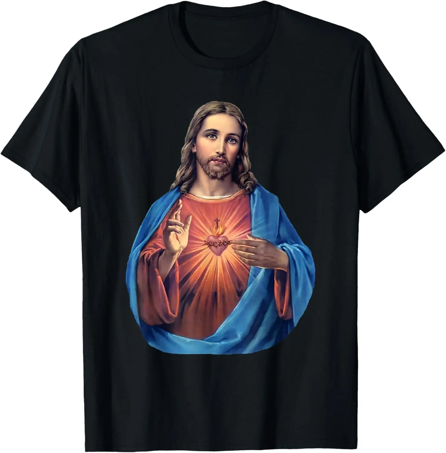 Sacred Heart Jesus Graphic Tee Breathable Polyester Short Sleeve T-Shirt Men's Trip Wear