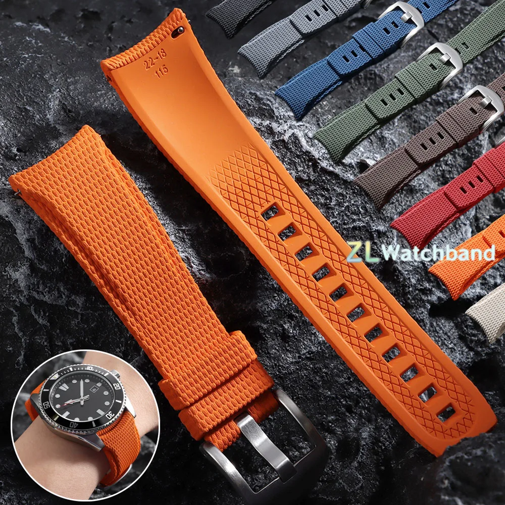New Curved End Rubber Watch Straps 20mm 21mm 22mm Watch Belt Quick-release FKM Watch Bands Bracelet for Omega for Swatch Men's