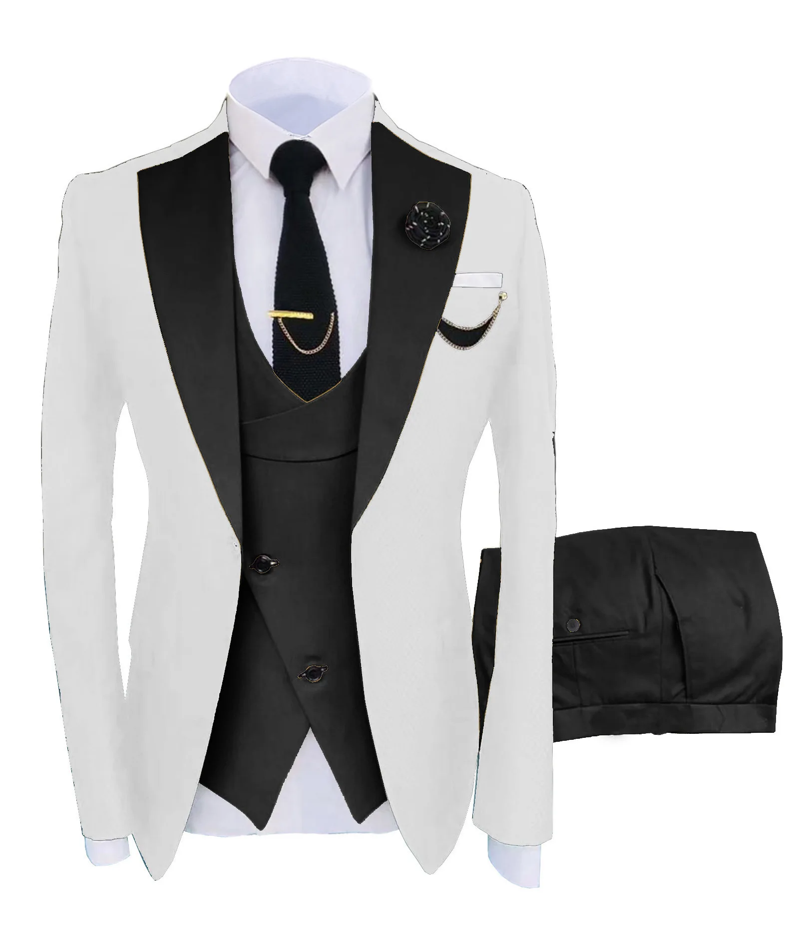 Traje de 3 piezas para hombre, esmoquin informal ajustado con solapa de pico 2023, traje a medida para novio (Blazer + Pantalones + chaleco),