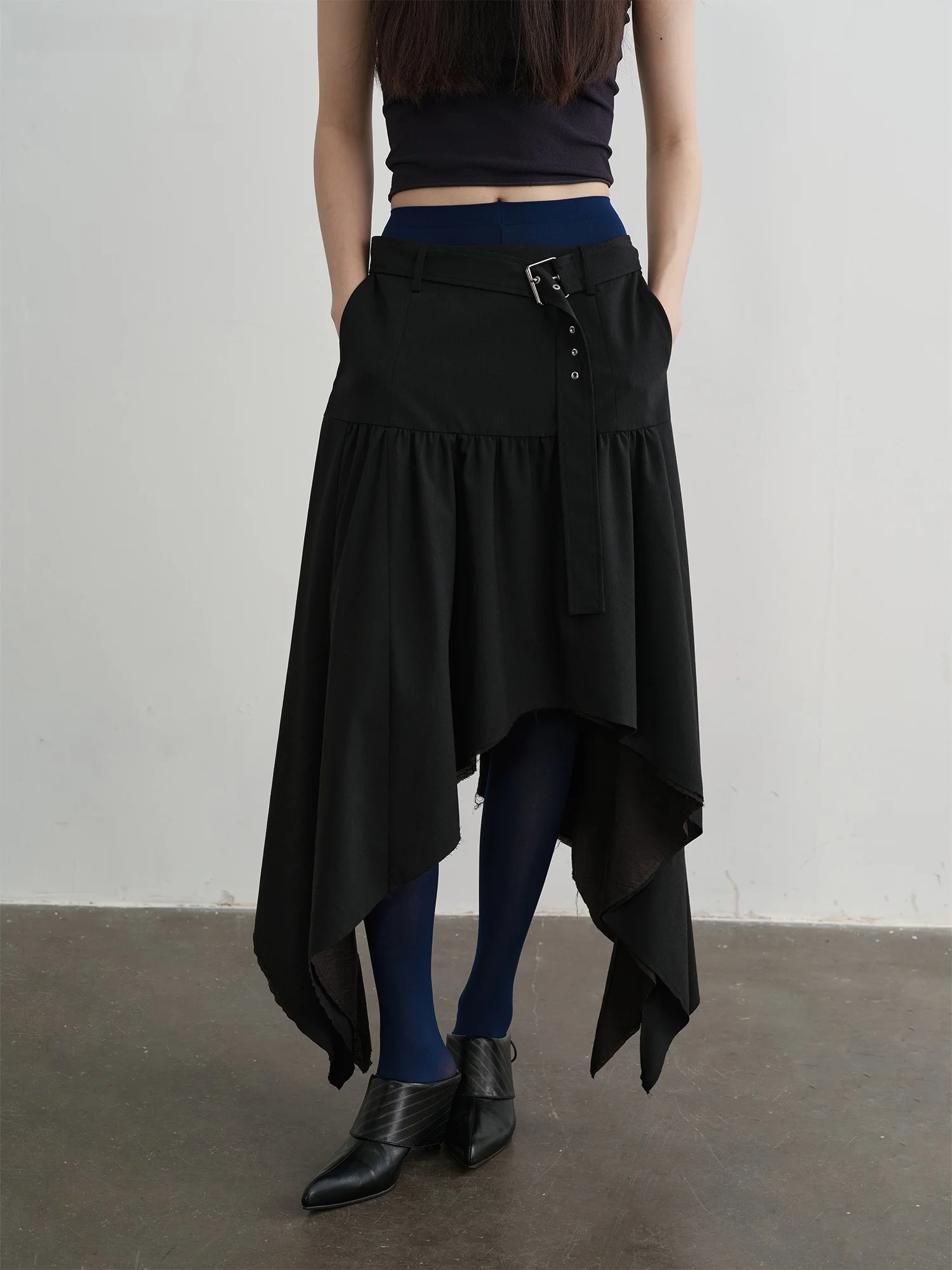 

Повседневная асимметричная льняная юбка-рыбий хвост KUCO с бахромой и поясом, свободного кроя, длинная, для женщин