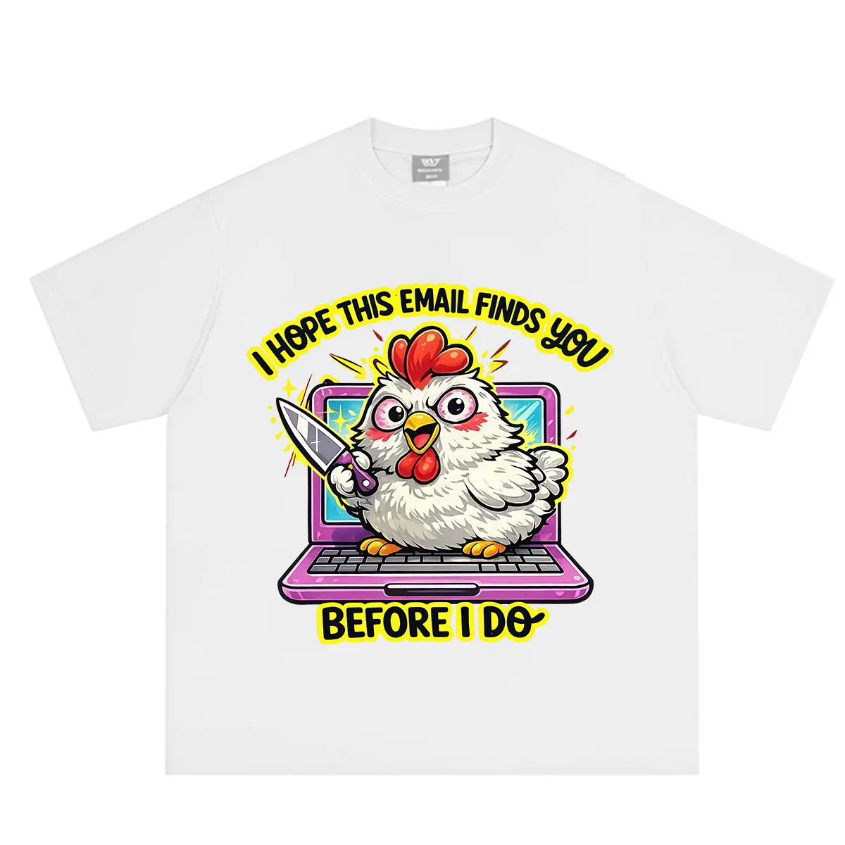 Funny Chicken Email T Shirt Angry Laptop Office Humor Meme Vintage Tshirt Men Women Casual Cotton Vintage Short-sleeved T-shirts