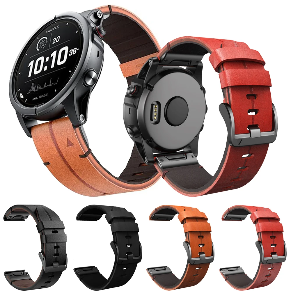 สายนาฬิกาขนาด26มม. 22มม. สำหรับ Garmin Fenix 7 7X 6 6X Pro 5X 5plus สายนาฬิกาแบบรวดเร็ว955 Tactix Bravo สร้อยข้อมือสายนาฬิกาหนังแท้